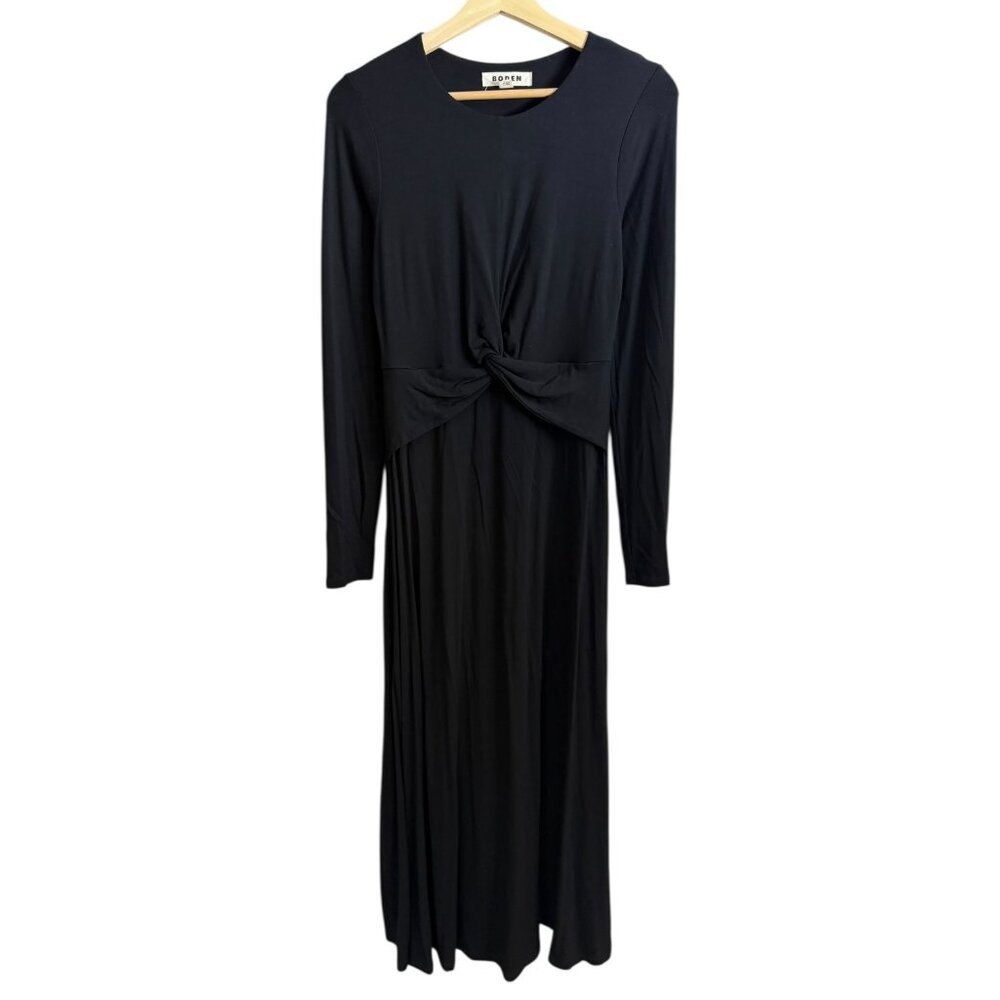 Boden Long Sleeve Twist Waist Maxi Dress Black Size‎ 4R Minimalist Modest